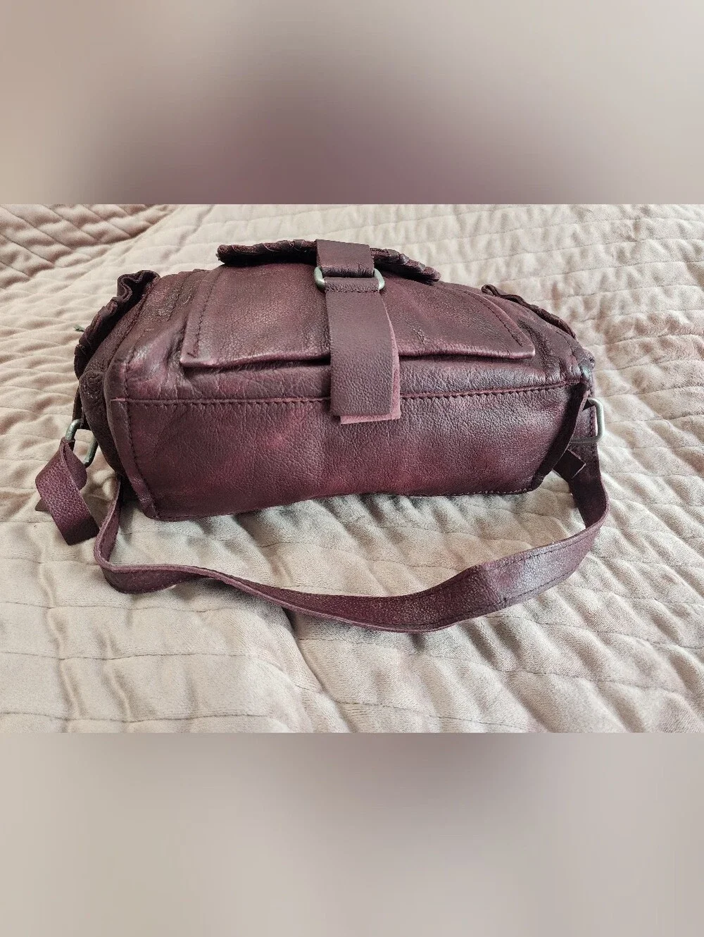 Free People We The Free 'Baby Leigh' Distressed Tote Bag - Blackberry